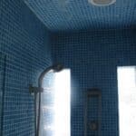 Blue mosaic shower tiles nice lines