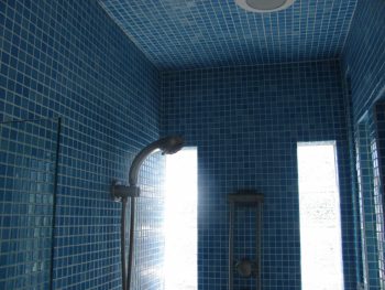 Blue mosaic shower tiles nice lines