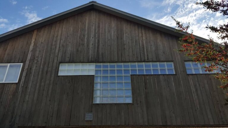 Cedar siding and glass blocks brings in light from the sun